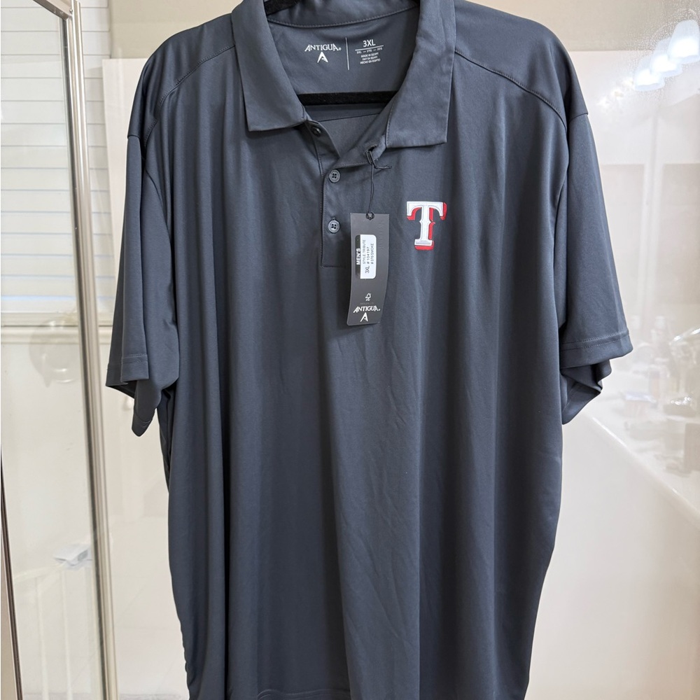 Antigua Men's Dark Gray Polo Shirt with Texas Rangers Logo